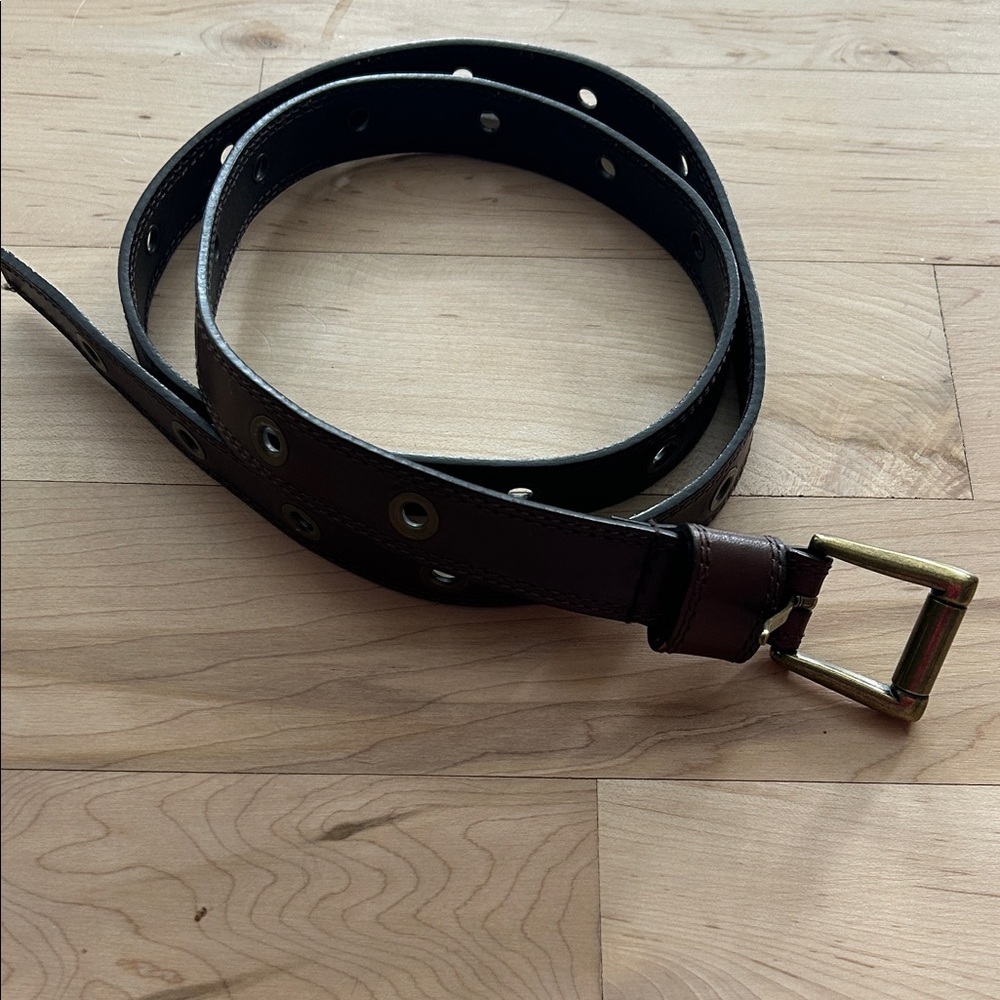 Brown Leather Belt with Brass Buckle